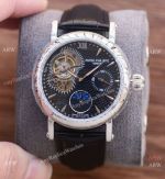 Faux Patek Philippe Complications Tattoo Case Black Leather Strap 42mm